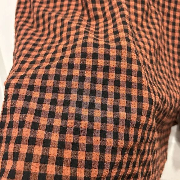 A New Day Ladies Size Large Orange Black Checked Shirt With Long Sleeves - Picture 2 of 6